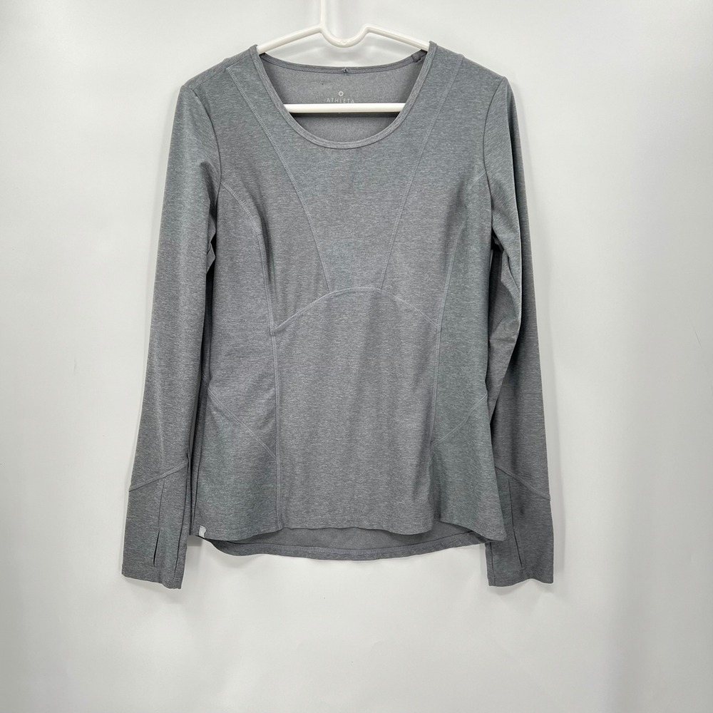 Athleta Gray Long Sleeve Workout Top Thumbholes Athletic Shirt Women Medium